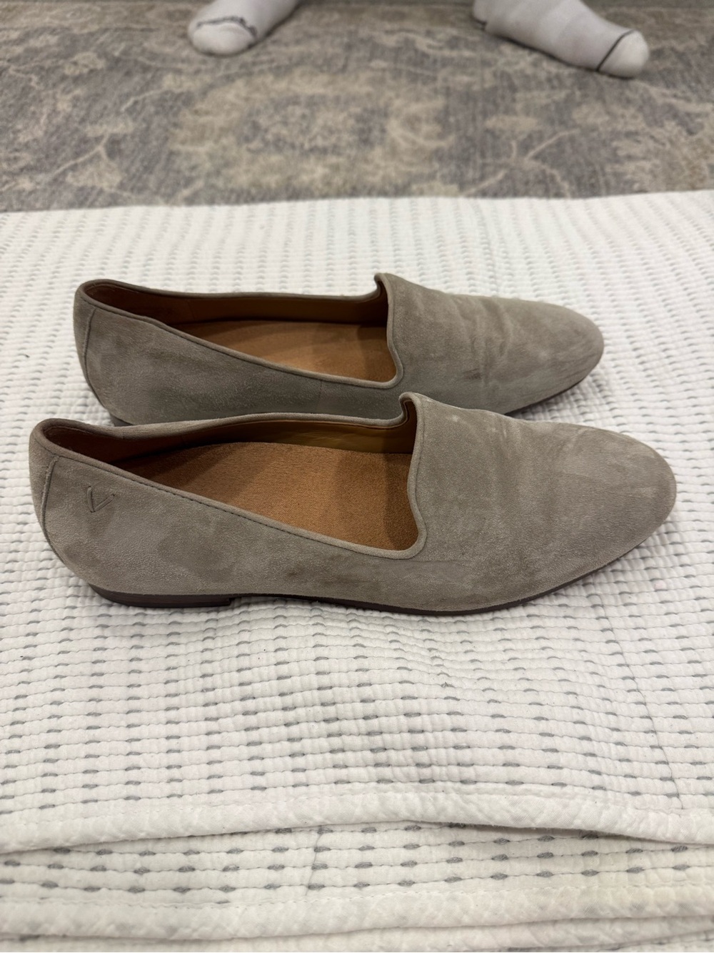 Vionic Women's Suede Slip-On Loafers in Light Gray